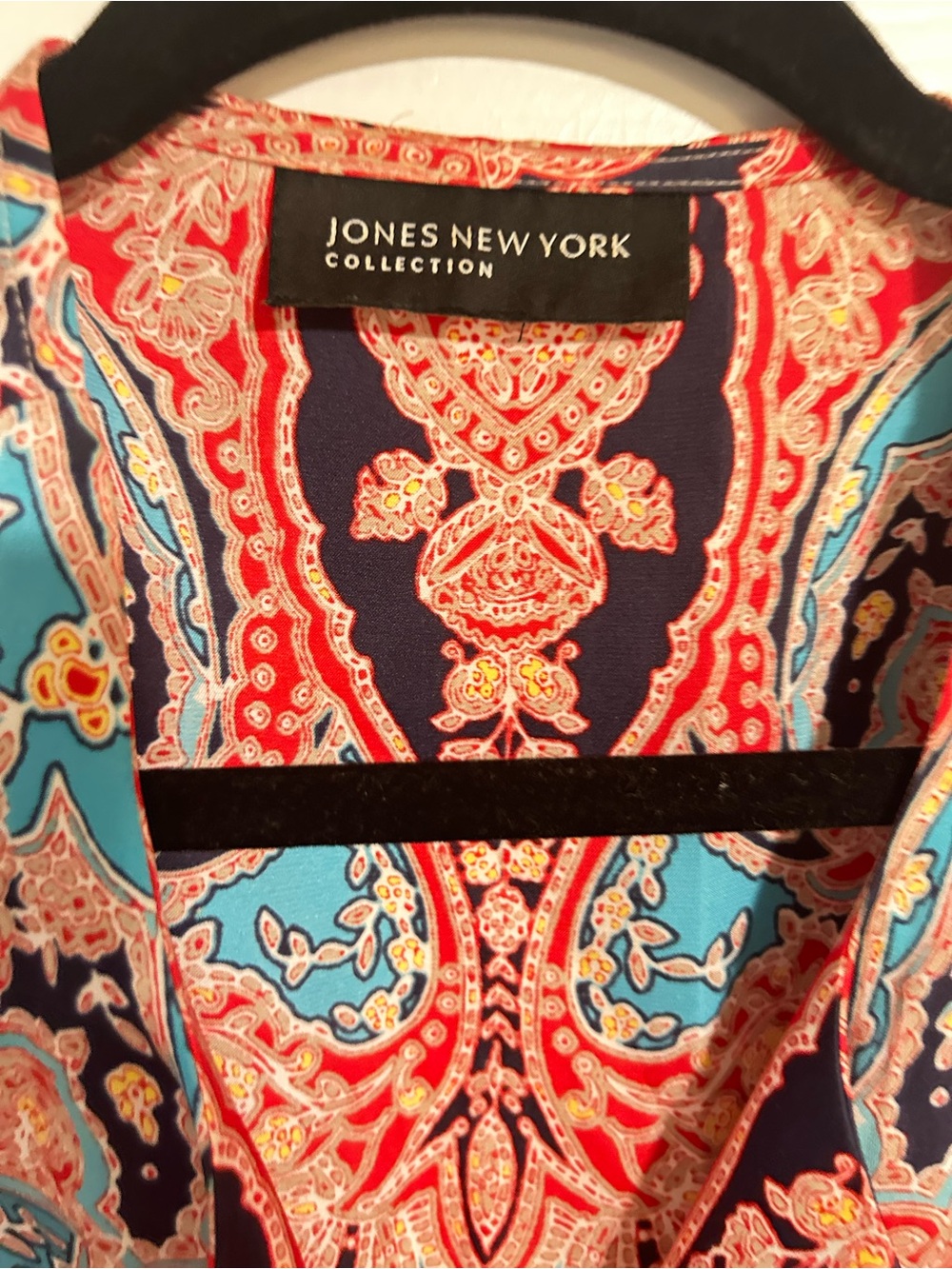 Jones New York Red and Turquoise Paisley Print Top